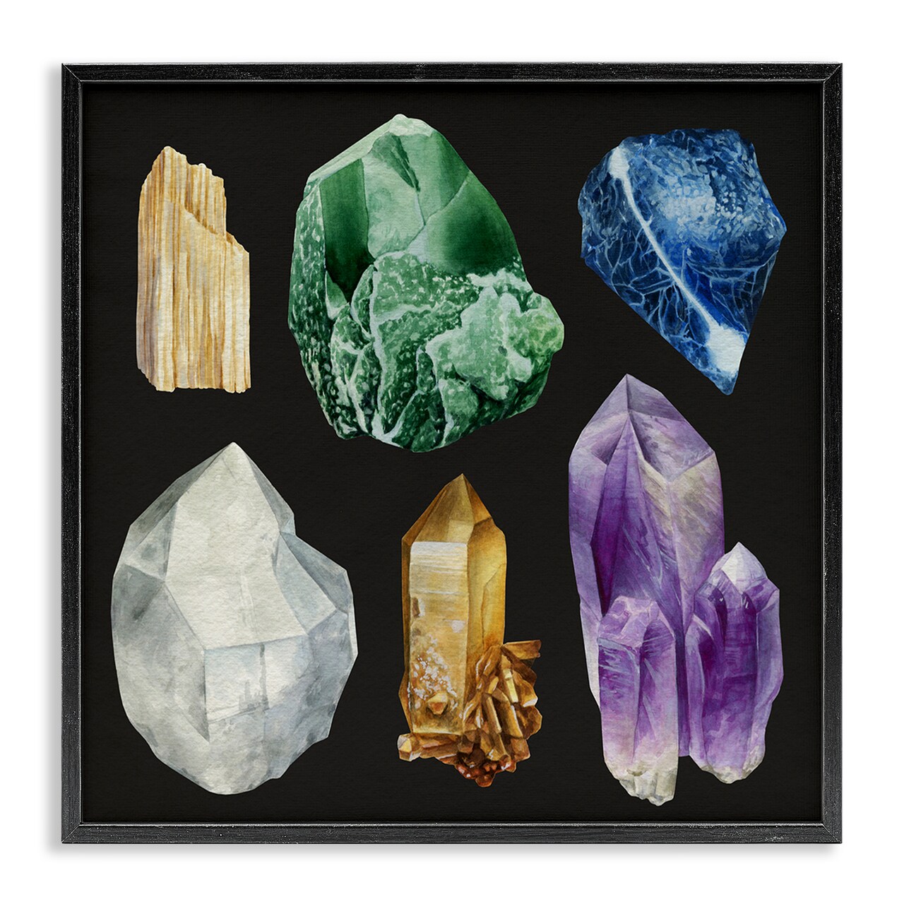 Stupell Industries Natural Varied Gemstones Framed Giclee Wall Art Design by Grace Popp